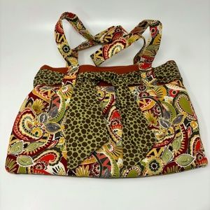 Handmade Fabric Tote Bag Purse Orange Green Paisley Polka Dot Shoulder Straps